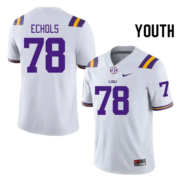 Youth LSU Tigers Coen Echols #78 White NCAA Football Jersey